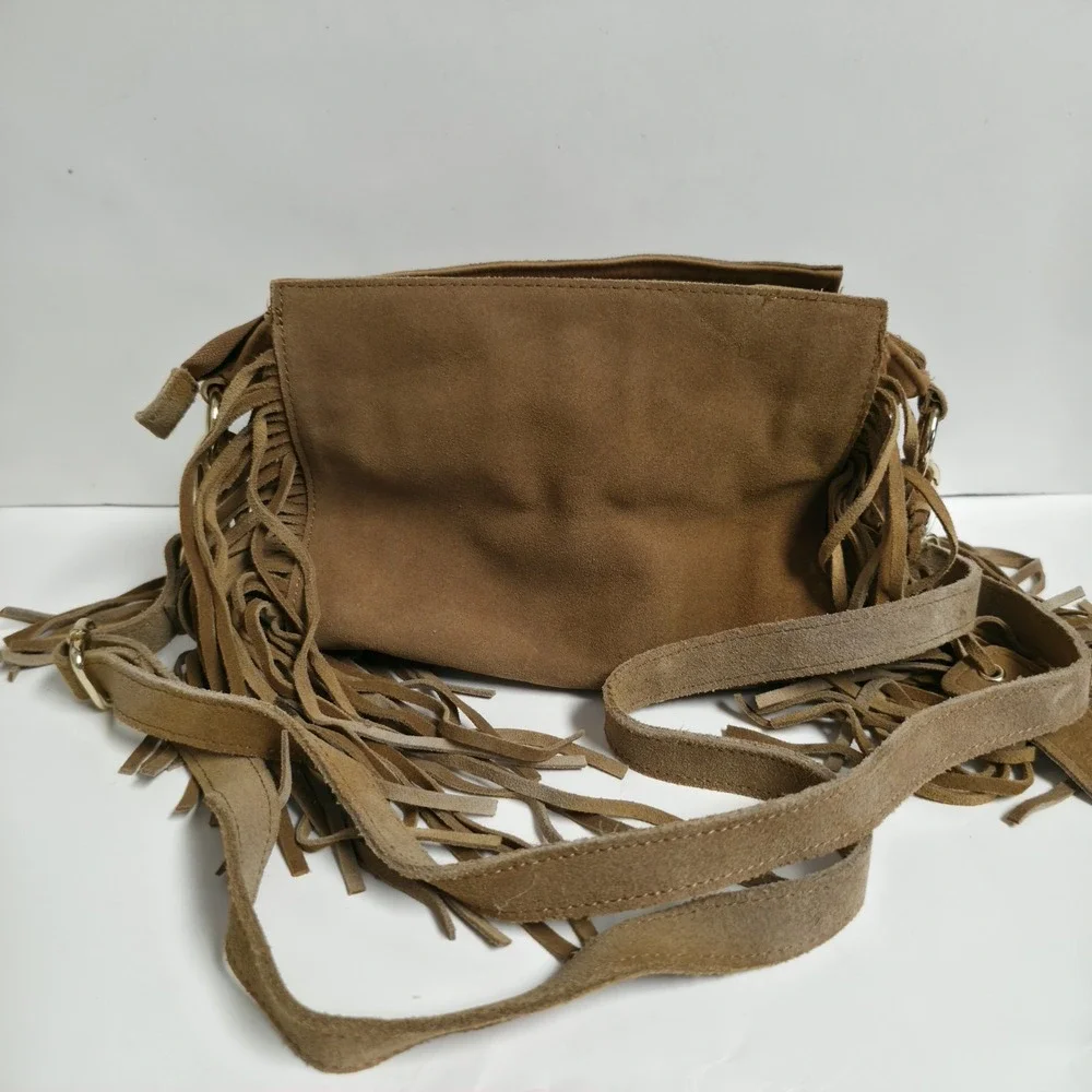 Mossimo Crossbody Suede Leather Fringe Tan Hippie Western Womens Bag Purse